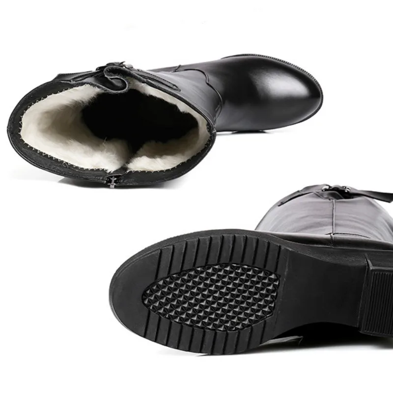 Fujin/теплые шерстяные женские зимние сапоги Теплая обувь на меху Плюшевые высокие