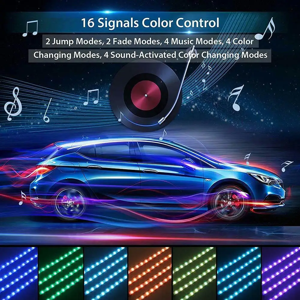 

HiMISS Car LED Atmosphere Light 12 Lights Colorful Voice Control 48SMD Music with Remote Control USB/Cigarette Lighter Head RGB