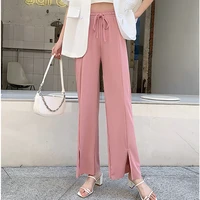 womens high waist trousers 2022 casual loose office womens trousers spring and summer new solid color wide leg ground trousers