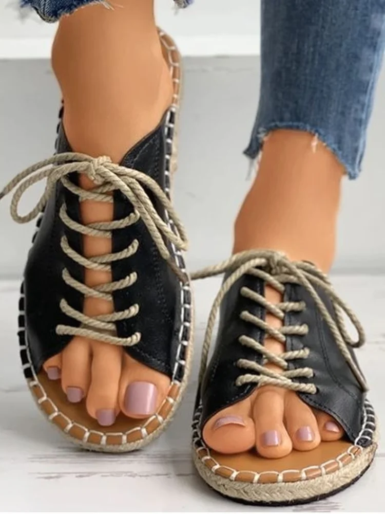 

Sandals Women's 2021 Summer New Bohemian National Style Flat Bottom Holiday Lace-up Open Toe Shoes Women Sandals 5KE149