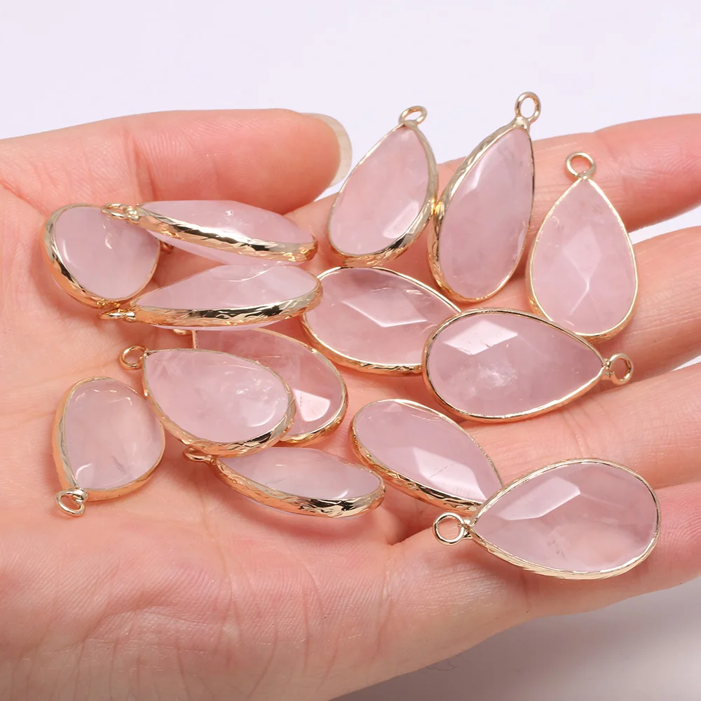 

New Natural Stone Pendant Drop-Shaped Faceted Rose Quartzs Pendants Making for Jewelry Necklace Gift Accessories Size 16x30mm