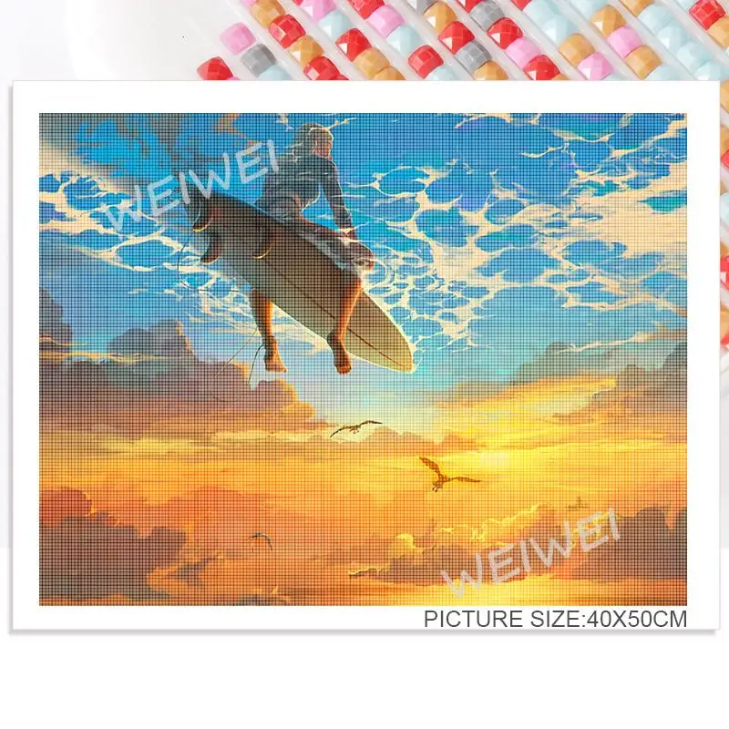 Новое поступление 5D алмазная живопись для серфинга и прыжков пляж Закат пейзаж