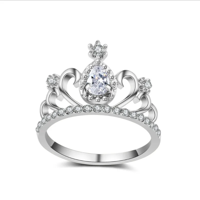 

Luxury Noble Hollow Crown Water Drop Crystal Decoration Ring Elegant Women Wedding Party Finger Ring Festival Jewelry
