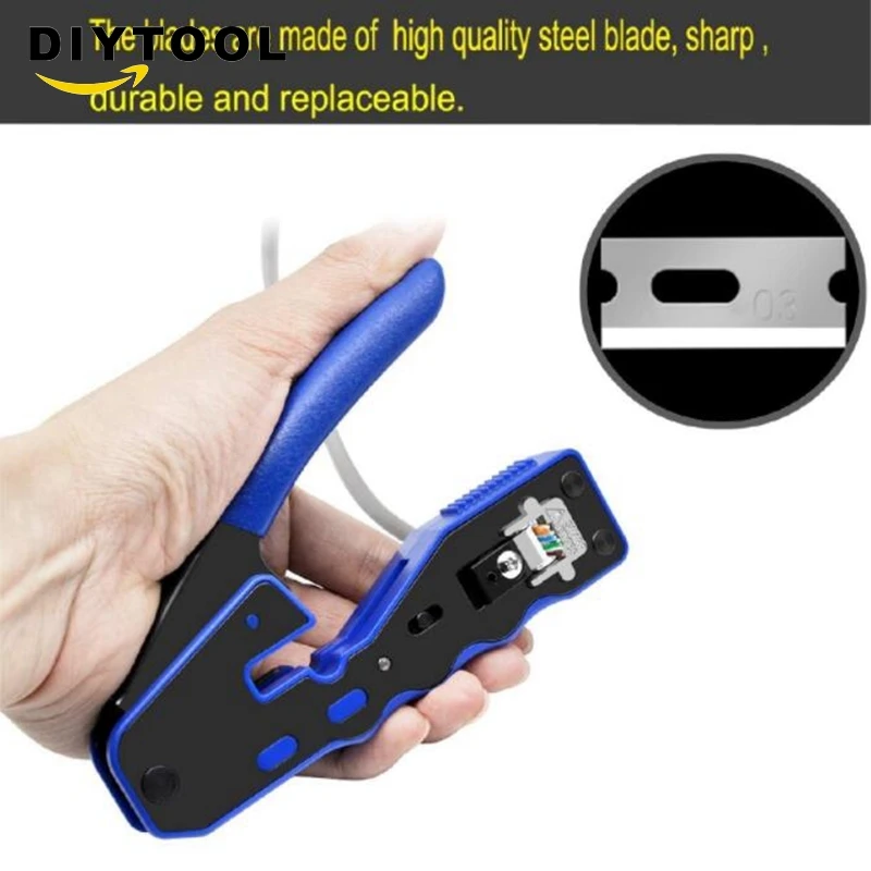 

RJ45 Crimp Tool Pass Through Cutter for Cat6 Cat5 Cat5E 8P8C Modular Connectors All-In-One Wire Tool
