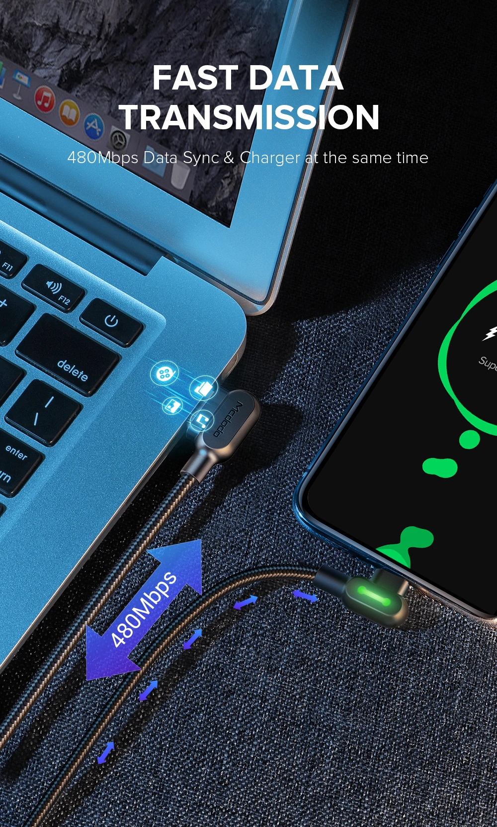 MCDODO светодиодный кабель Micro USB, кабель для быстрой зарядки и передачи данных для Android, samsung, Xiaomi, зарядное устройство для мобильных телефонов, usb-кабель для зарядки, кабель Microusb