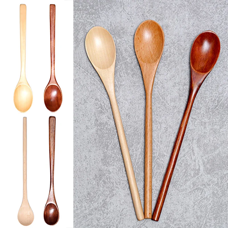

Wooden Spoon 6 Pieces Wood Soup Spoons for Eating Mixing Stirring Cooking Long Handle Spoon with Japanese Style Kitchen Utensi