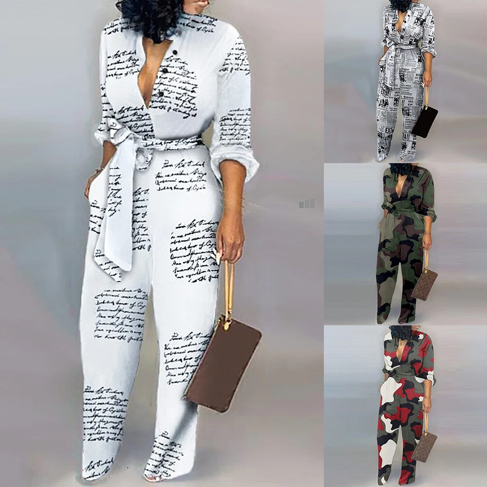 

Leopard Tied Waist Long Sleeve Jumpsuit Women Casual Rompers Fashion One Piece Overalls Casual Jumpsuits Streetwear Dropship