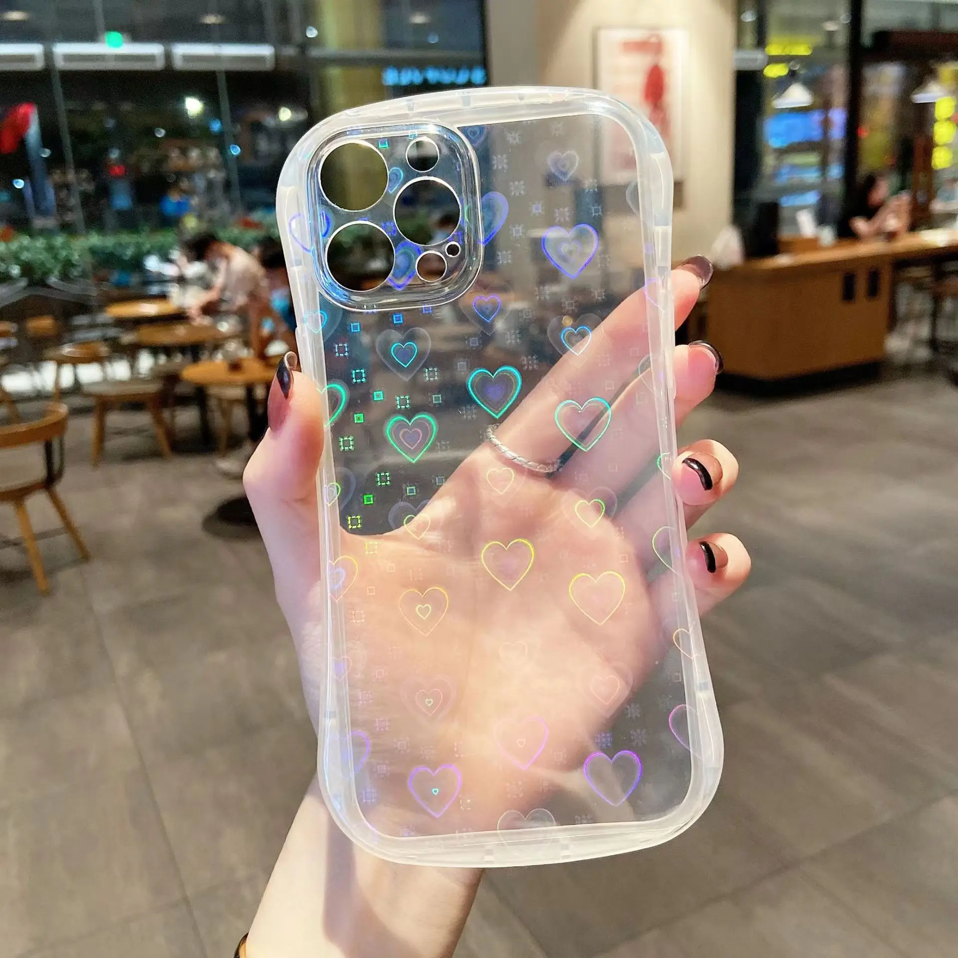 

Fashion Gradient Laser Love Heart Pattern Clear Phone Case For iPhone 11 12 13 Pro Max X XS XR 7 8 Plus SE 2021Shockproof Back