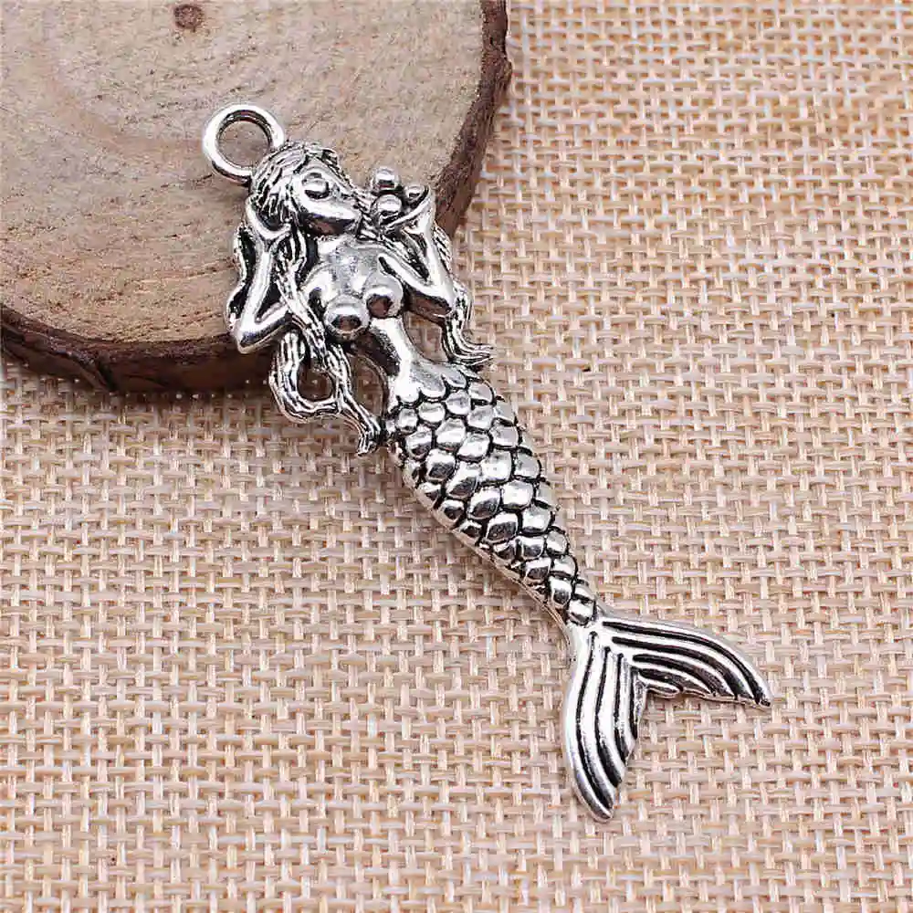 

Earring Charms For Jewelry Making 4pcs Mermaid Charms 20x62mm Antique Silver Plated