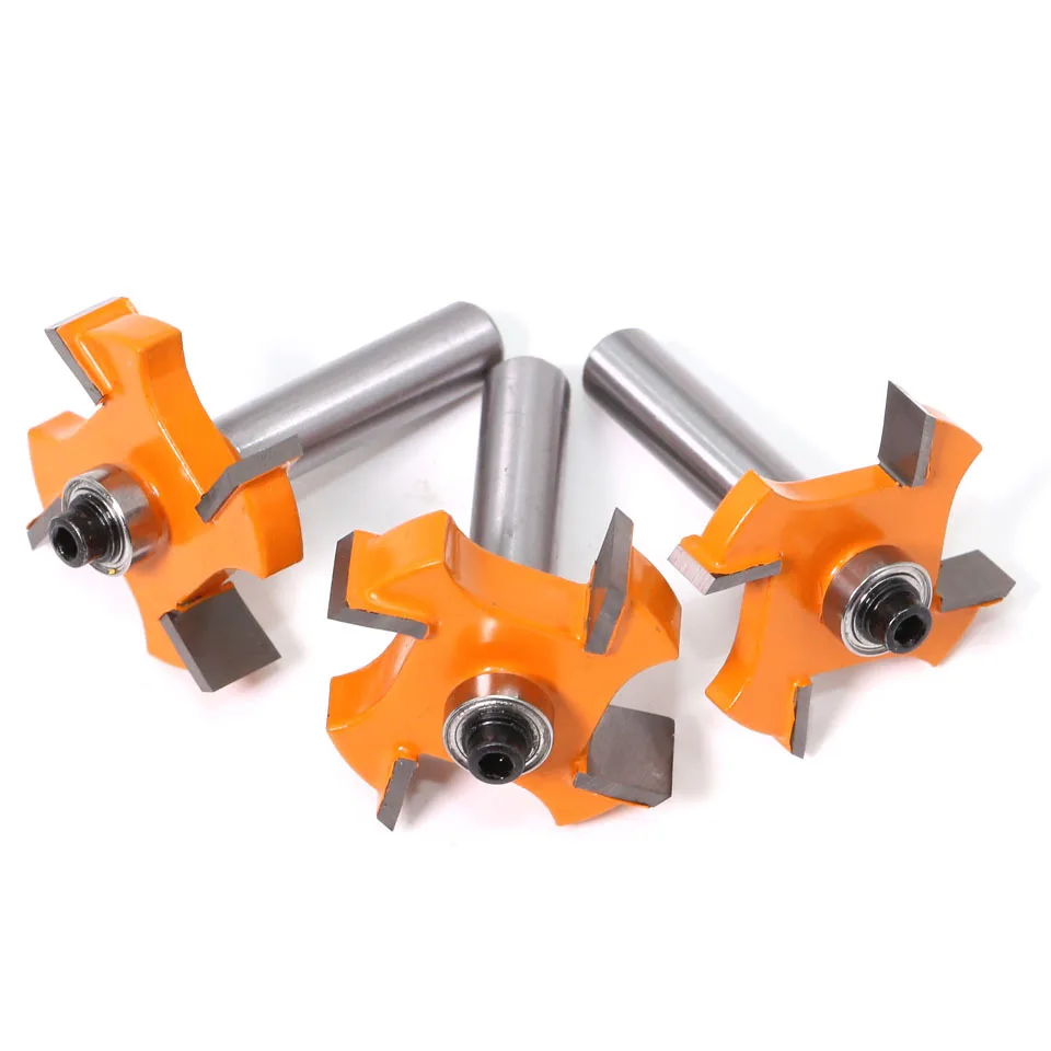 8mm Shank 4-Wing Slotting and Rabbeting Router Bit with Bearing Tungsten Carbide Wood Milling Cutter 3-Option Diameter-35mm