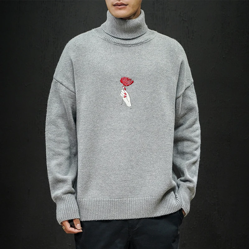 YUECHE осень-зима мужской новый узор с вышивкой свободный свитер высоким воротом