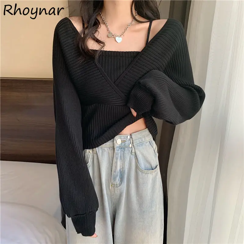 

Pullovers Women Baggy Solid Cropped Ladies Sweaters Design Preppy Style Minimalist All-match Popular Basic Teens Vintage Cozy