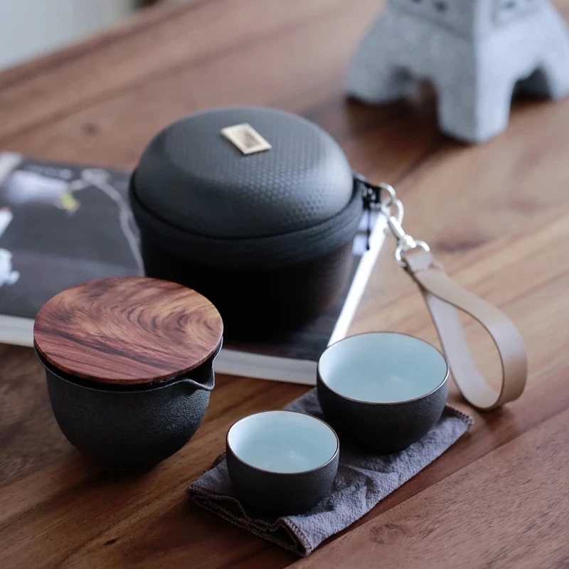 

Japanese Ceramic Teapot With 2 Cups Gaiwan Tea Sets Portable Travel Tea Sets Drinkware Retro Designer Teaware Gift For Friend