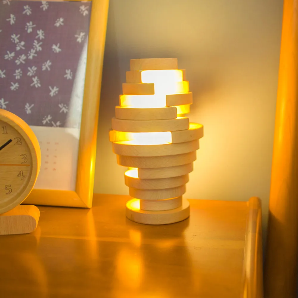 Novelty Creative Design Lamp Beech Wood Free Stacking Crafts Lamp Bedroom Bedside Lamp Home Decoration Led Table lamp Nightlight