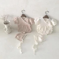2021 summer new baby girl bodysuit lace puff sleeve fashion princess sunsuit clothes toddler girls jumpsuit with hat