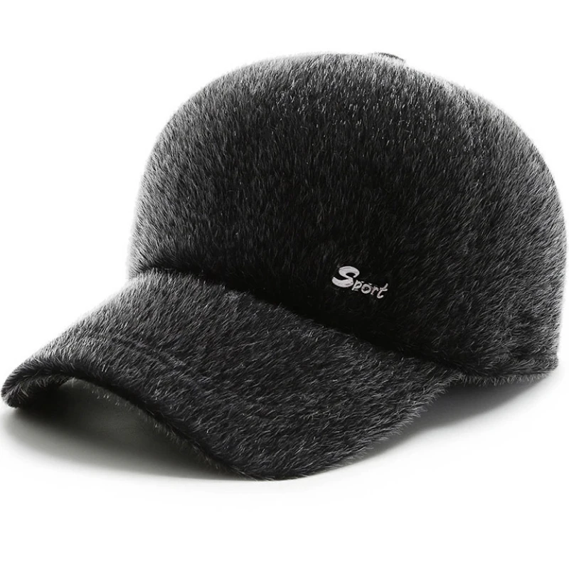 

Baseball Cap Men Faux Mink Fur Winter Hat Male Thick Warm Earflap Cap Father Elder Men Dad Hat Adjustable Baseball Hat
