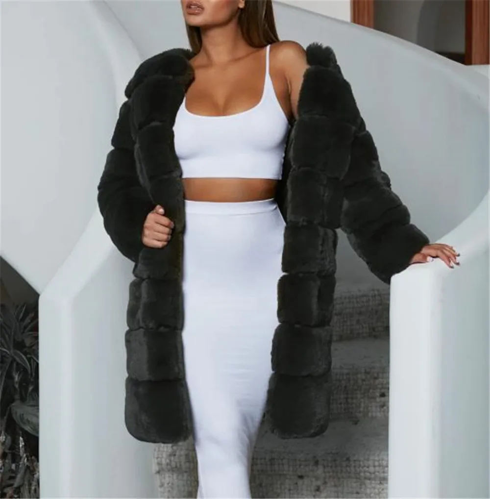 

Long Coat Women Solid Fleece Thicken Faux Fur Jacket Coat Office Ladies Fashion Oversize Outerwear