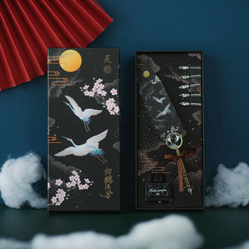 

Excellent Retro Calligraphy Pen Ancient Chinese Crane Pattern Design with Metal Bookmark/Exquisite Hardcover Scrapbook