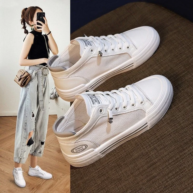 

Sports Casual Shoes Women 2021 Summer New Fashion Trend Women's White Shoes Breathable Mesh Comfortable Flat Shoes Women