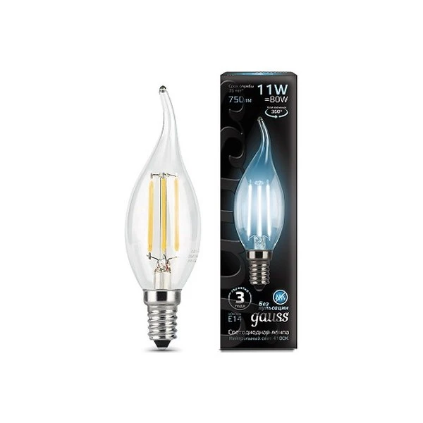 Лампа GAUSS Filament Свеча на ветру E 14 11 W 4100 K 104801211|Новизна освещения| |