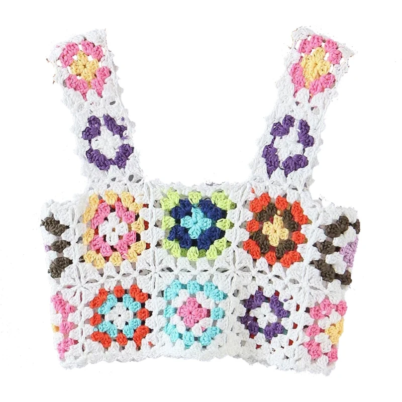 Женский вязаный жилет летний Топ без рукавов с квадратным вырезом разноцветный в