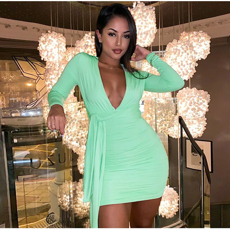 Двухслойное осеннее платье для женщин с глубоким v-образным вырезом и длинным