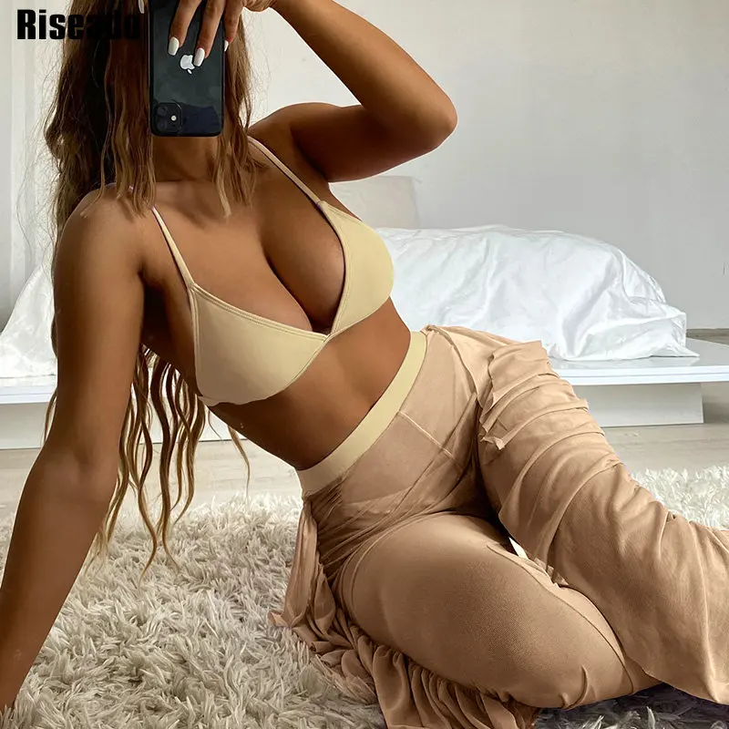 

Riseado Push Up Bikini Women's Swimsuit High Waist Swimwear Women 2021 Black Bathing Suit Mesh Sexy Bikinis Ruffle Pants Summer