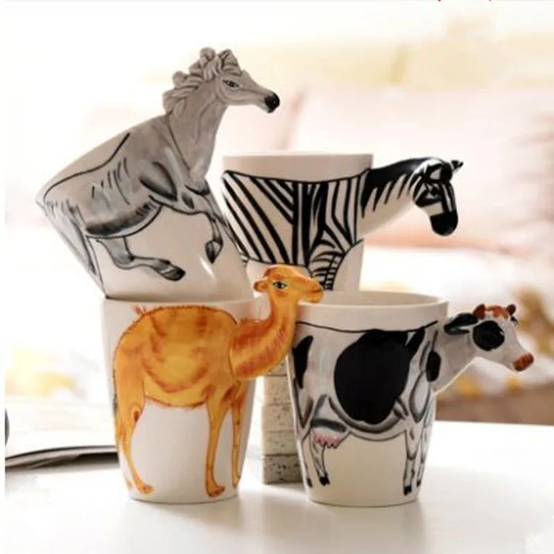 Creative 3D three-dimensional Hand-painted Ceramic Mug Animals Coffee Mugs New arrival Cartoon Giraffe Monkey Elephant | Дом и сад