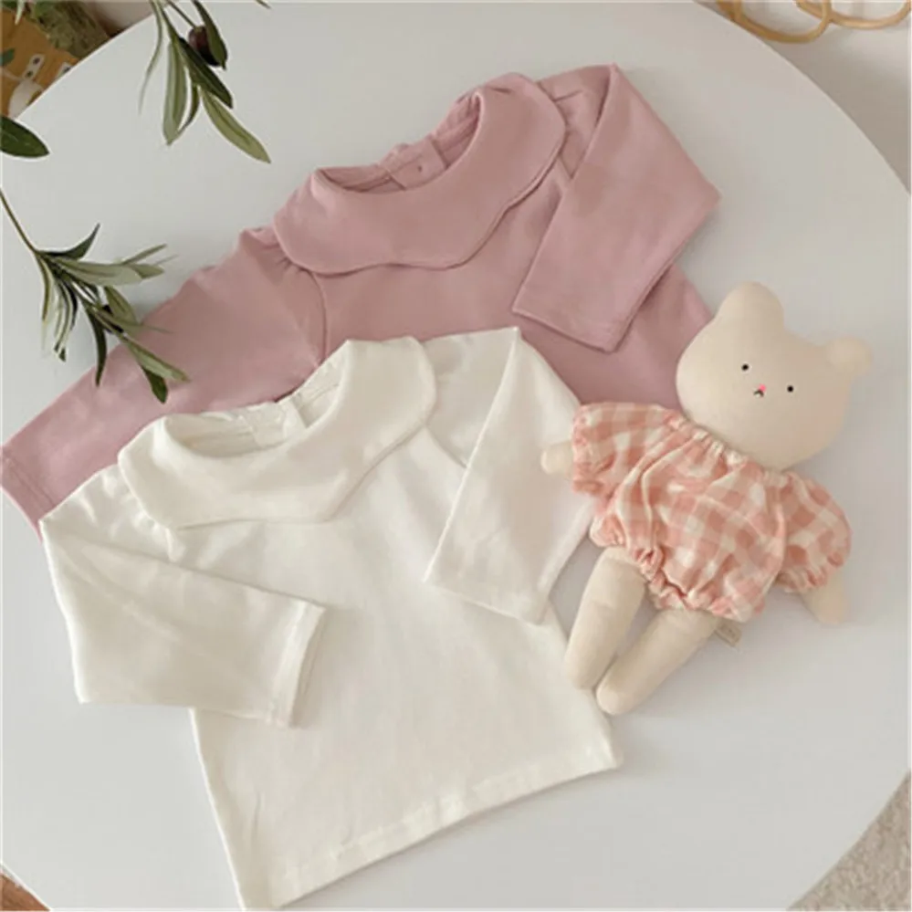 Новинка осени 2020 детская блузка с круглым воротником для маленьких девочек