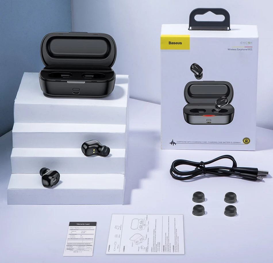 Baseus W01 TWS Bluetooth наушники беспроводные наушники Bluetooth 5,0 стерео Бас Беспроводные наушники с HD микрофоном для телефона