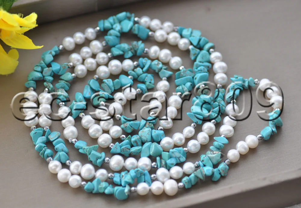 

Z10669 50"~100" 7mm Blue Turquoise Detritus Bead Necklace