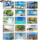 Алмазная живопись DIAPAI, полноразмернаякруглая вышивка, окно, морской пейзаж, узор, вышивка крестиком, 5D Стразы