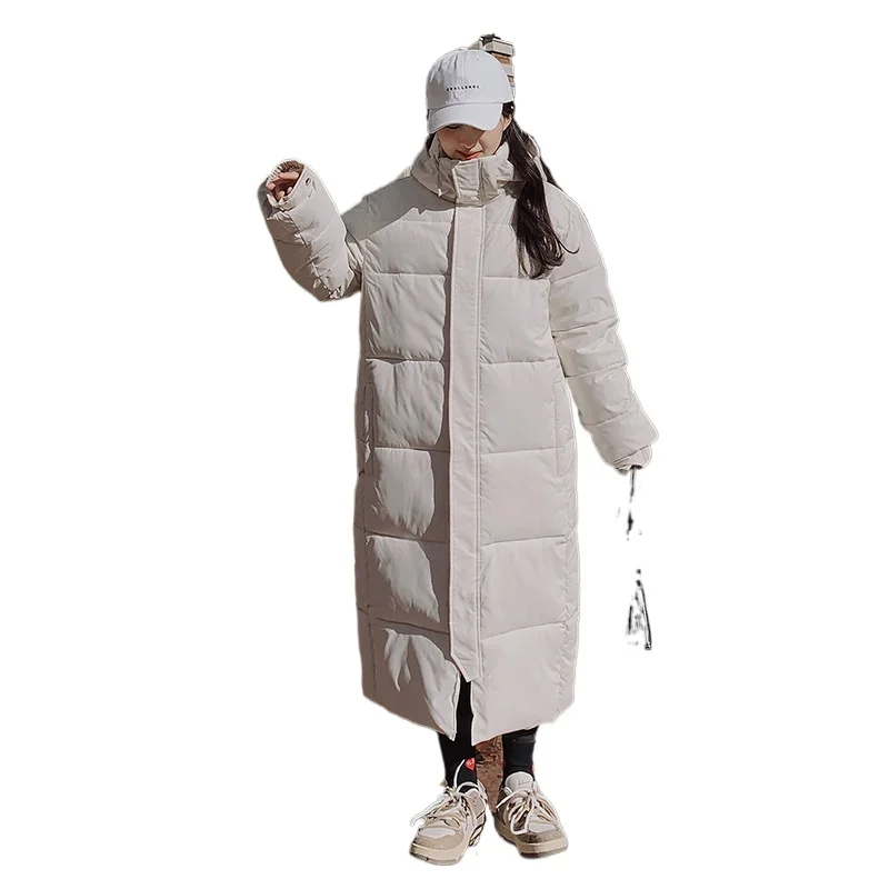 

2022 Women's Winter Jacket Thick Solid Ladies X-Long Warm Coats with Pockets and Zippers Hooded Parka Feminina
