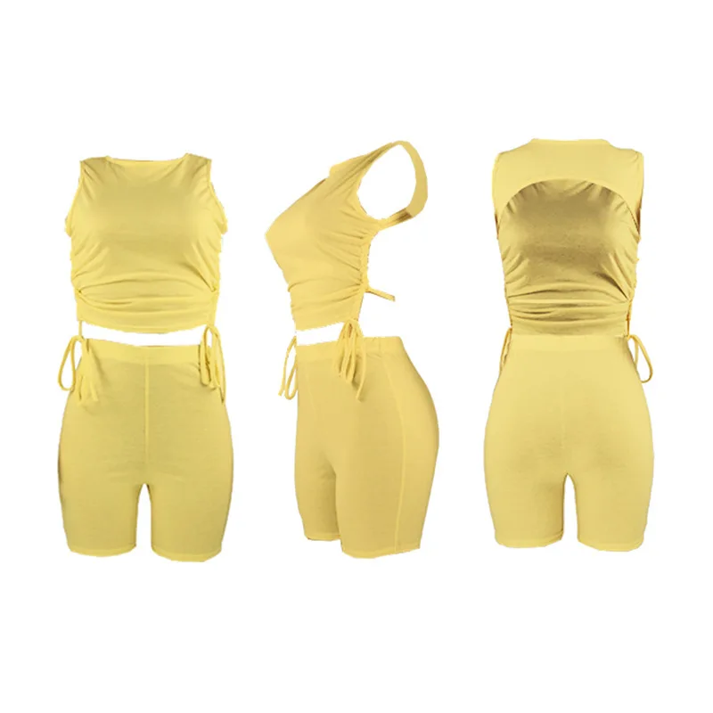 

Chocomist Two-piece Casual Sporty Solid Backless Shiring Design Women Shorts Set SY9080