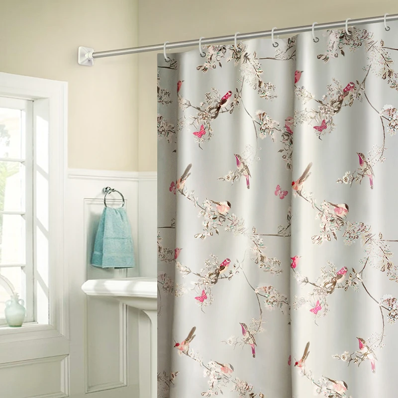 

Thickened Shower Curtain Set Flower and Bird Pattern Waterproof Moldproof Punch-free Bathroom Curtain Shower Partition Curtain