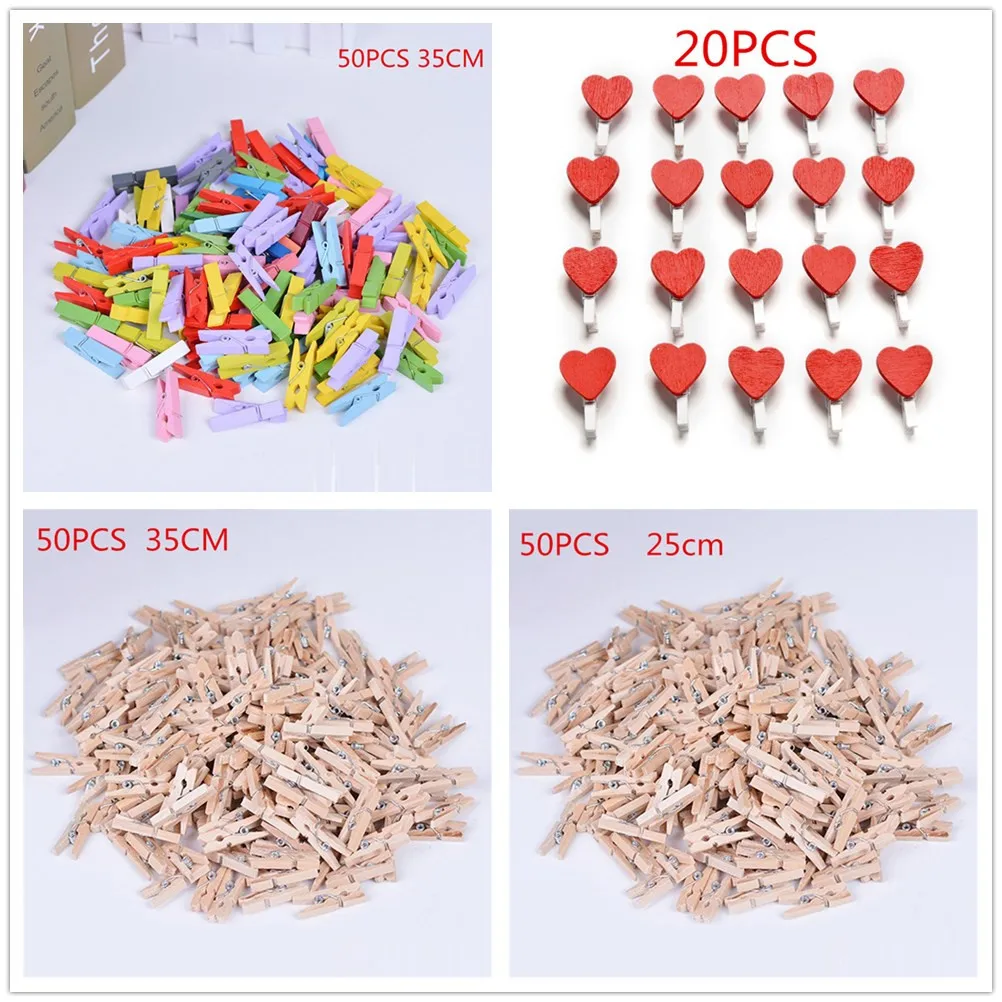

50PCS/20PCS 25mm/35mm Wooden Clothes Photo Paper Peg DIY Craft Clips School Office Stationery