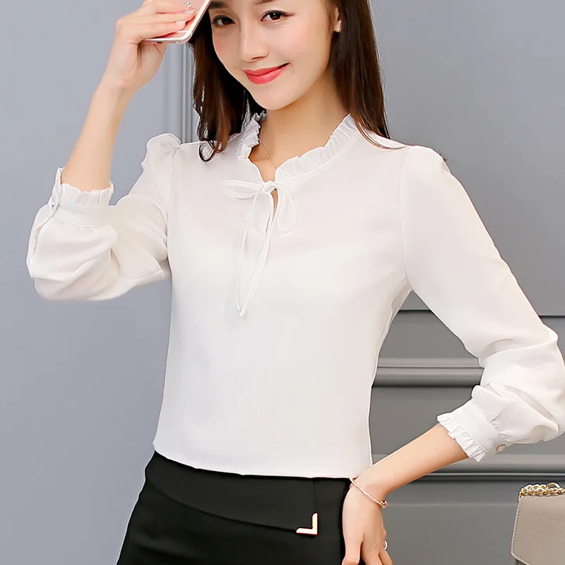 Pure Summer Chiffon Shirt Women Blouse Elegant Work Top Spring Autumn Blusas Casual Slim Long Sleeve Office Women Shirts  Mujer