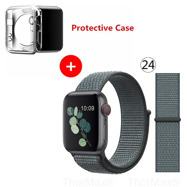 Нейлоновый спортивный бесшовный ремешок для наручных часов iwatch, 4 цвета, в полоску, легкий мягкий сплетенный ремешок для наручных часов Apple Watch 4 серии 3/2/1 38 мм 42 мм 40 мм 44 мм - Цвет ремешка: 24-Storm Gray