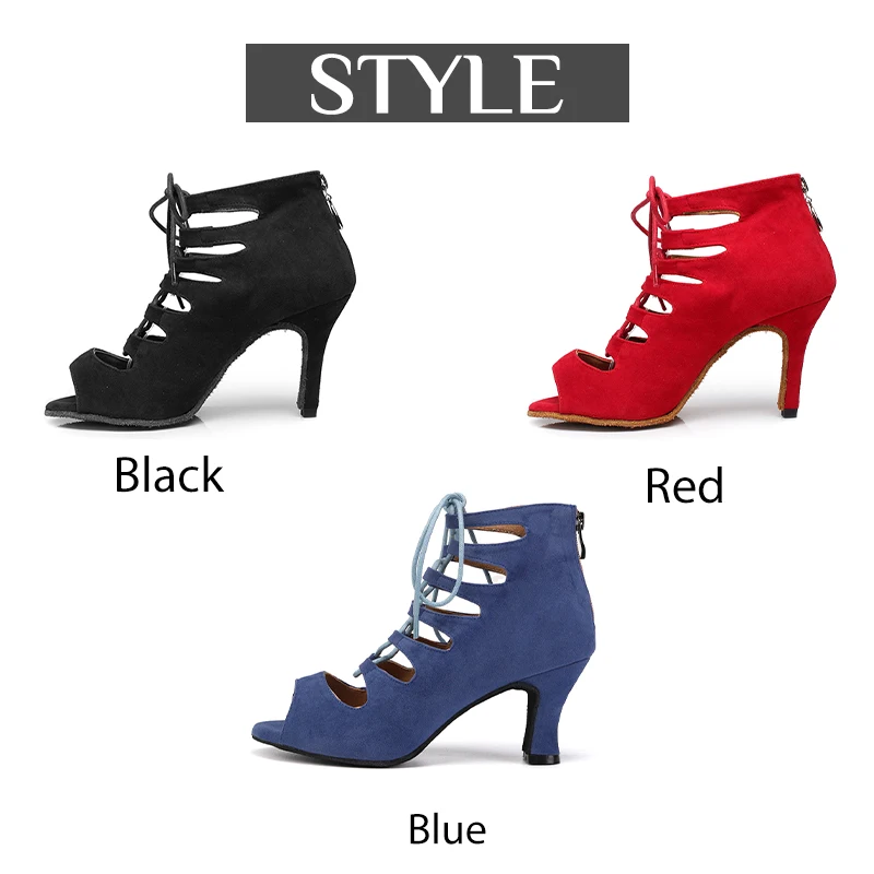 DKZSYIM Latin Dance Boots High Top Women Ballroom Dance Shoes Soft Soles Ladies Tango/Salsa Dancing Shoes High Heels 5-8 CM