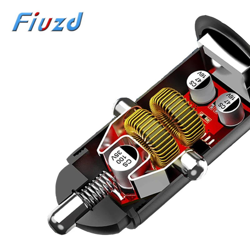 Универсальное металлическое автомобильное зарядное устройство Fiuzd с двумя USB