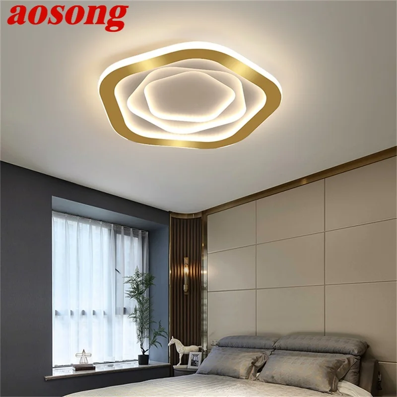 

AOSONG Creative Light Ceiling Contemporary Lamp Gold Five-pointed Star Fixtures LED Home Decorative for Bedroom