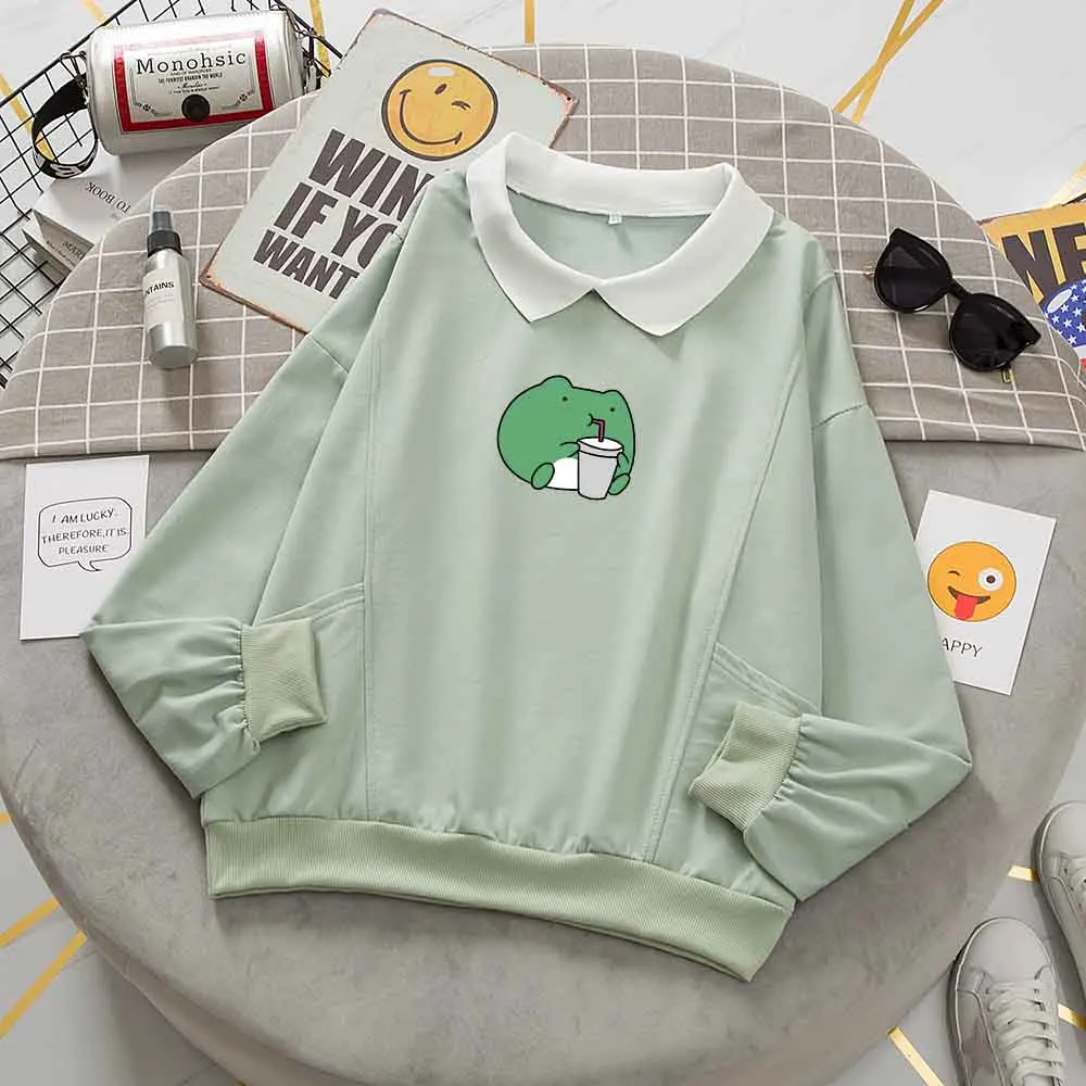 

Sweatshirt Cute Frog Hoodie Pullovers for Women Fashion Sweatshirt Aesthetic Graphic Hoodies Streetwear Kawaii Clothing Harajuku
