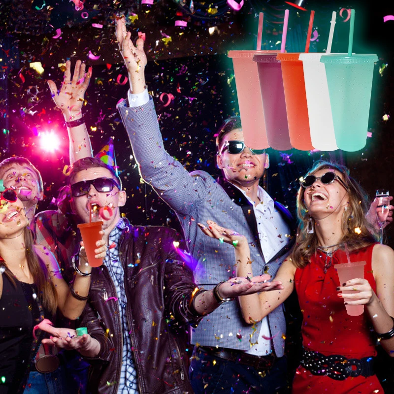 

700ml Flash Powder Shiny Reusable Plastic Water Bottle Cold Cup With Lid And Straw Magic Tumbler Personalized Christmas Gifts