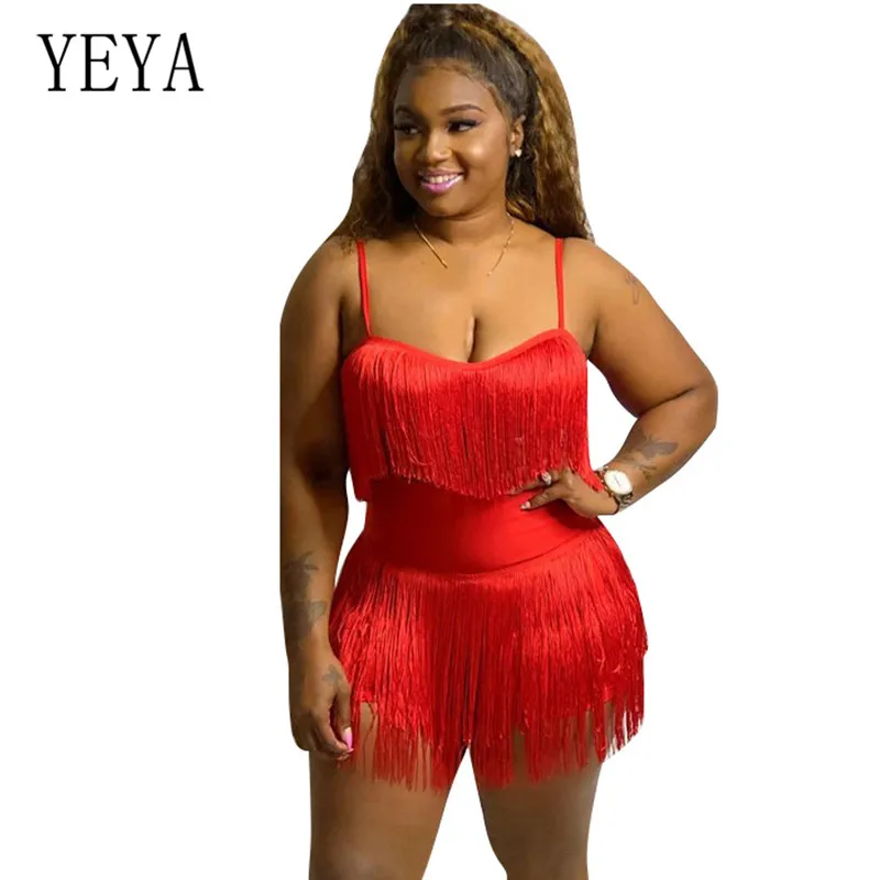 YEYA tassels комплект из двух предметов для женщин Спагетти ремень открытая спина укороченный топ Высокая талия черные шорты комбинезон сексуальный 2 шт. наряды Комбинезоны