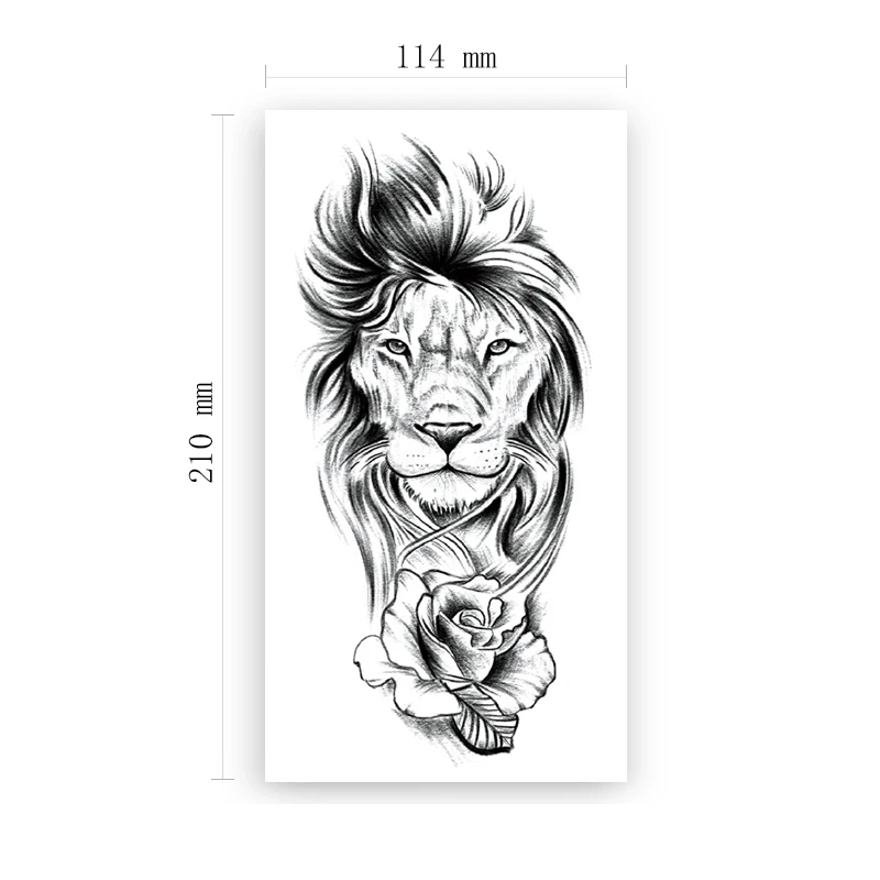 

Waterproof Temporary Tattoo Sticker Black Sketch Lion Rose Flower Line Fake Tattoos Flash Tatoos Arm Leg Body Art for Women Men