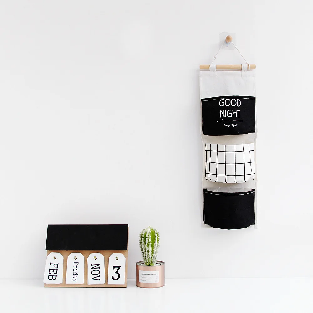 3 кармана подвесная сумка для хранения Настенный хлопковый льняной настенный
