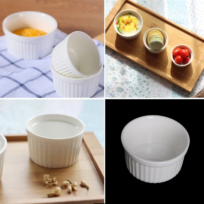 

6Pcs White Porcelain Souffle Ramekins Desserts Custard Cups Baking Tools 4oz New
