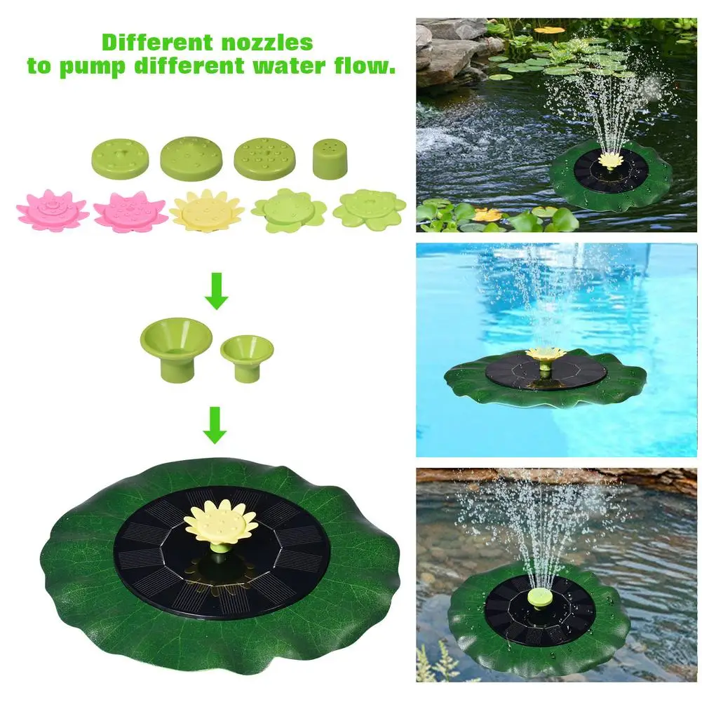 

1.4W Solar Powered Fountain Floating Lotus Leaf Garden Pool Pump 5 Nozzles Bird Bath Water Fountain Kit For Garden Decoration