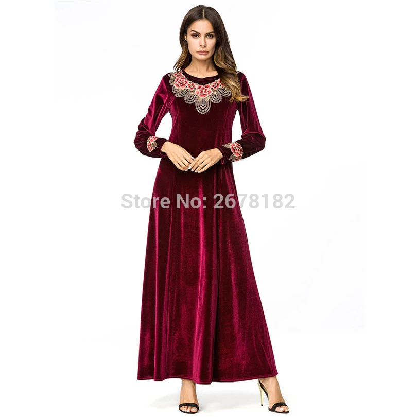 Новинка мусульманское платье большого размера однотонные бархатные стразы