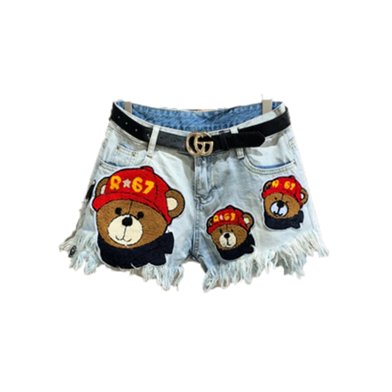 Шорты женские джинсовые с заплатками повседневные свободные штаны трапеция